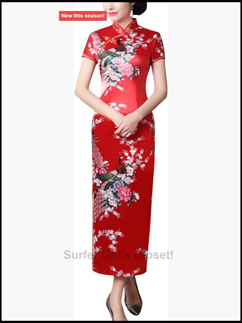 Chinese Cheongsam Qipao Dress Short Sleeve Mandarin Collar Side Split